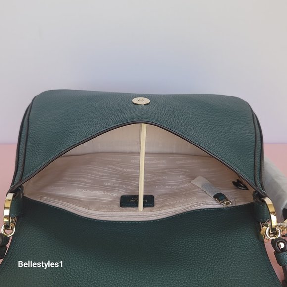 KATE SPADE Hudson Pebbled Leather Medium Flap Convertible Shoulder Bag-Artesian⭐ - Picture 13 of 16